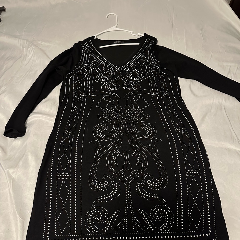Say What? Black Long Sleeve Studded Dress